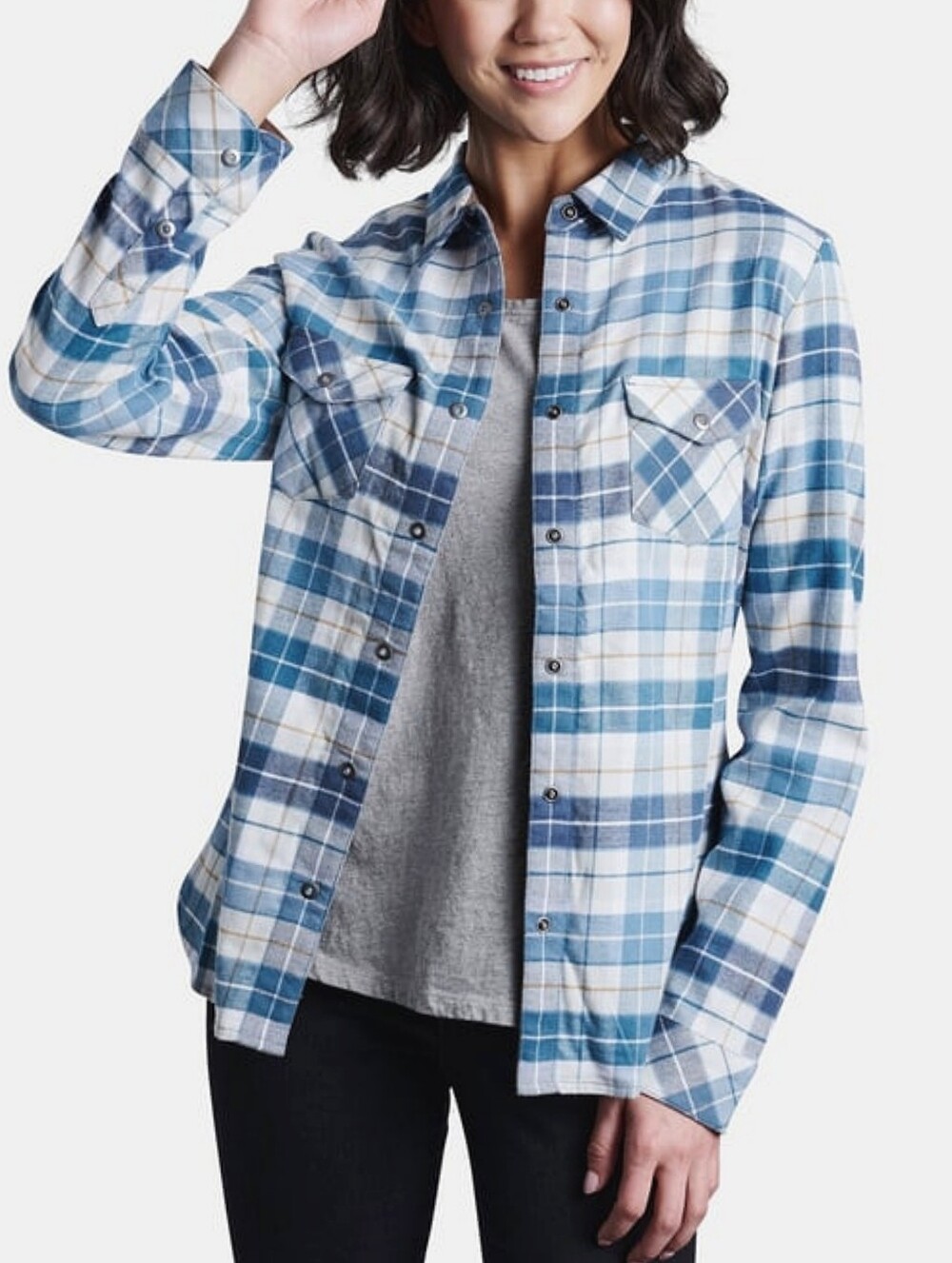 Kuhl Tess Cotton Flannel Women's Medium Blue Plaid Cord Trim Gorpcore